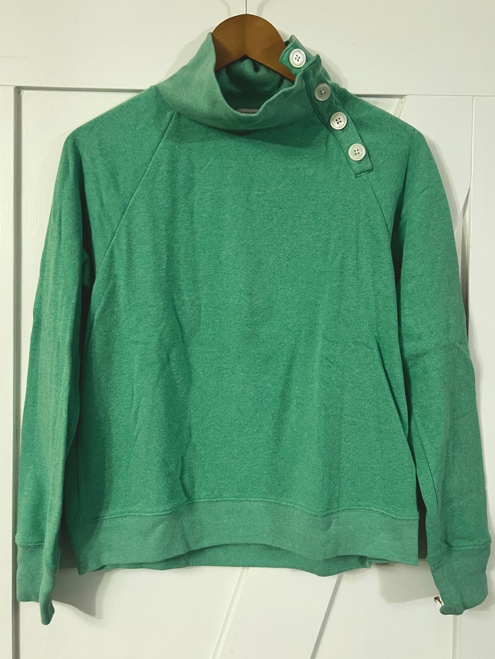 J. Crew Green Funnel Neck Sweatshirt with Shoulder Buttons